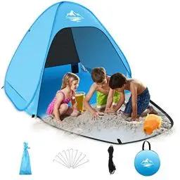 Produktbild: Mimajor Strandmuschel Pop Up Strandzelt, Automatisches Tragbarer Wurfzelt Sonnenschutz Zelt für 2-3 Personen,UV-Schutz 50+ Campingzelt Windschutz Kleines Packmaß für Familien Strand mit Tragetasche