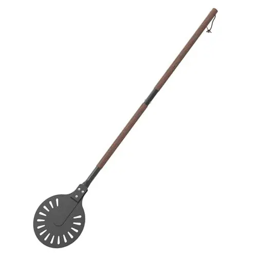 Produktbild: Mimiuo Perforierte Pizzaschieber, Aluminium Pizzaschaufel mit 112cm Abnehmbare Langen Griff, Pizza Schieber für Pizzaofen, Pizzawender Rund für Homemade Pizza Brot, Pizzaofen Zubehör
