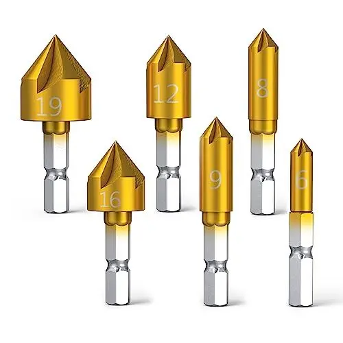 Produktbild: MIMIVIVA Senkbohrer Set Kegelsenker bohrer Senker Holz Satz mit 82-Grad-Mittelsenker-Bits für Holz, Schnellwechsel-Bit, 6 mm – 19 mm, 6 Stück