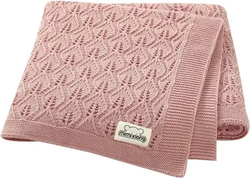 Produktbild: mimixiong Zelluläre Babydecke, 100 % Baumwolle, weich, gestrickt, Babydecken für Neugeborene, Jungen, Mädchen, 100 x 80 cm, Rosa
