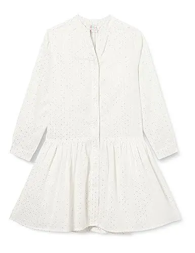 Produktbild: mimo Mädchen (Kids) Sommerkleid für Mädchen 24930131, Wollweiss Mit Silber Streifen Und Punkten, 128