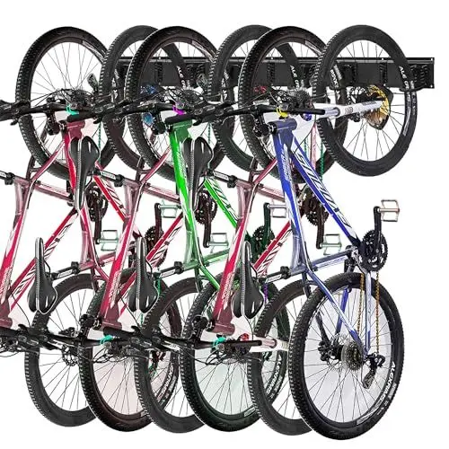 Produktbild: Mimoke Fahrrad Wandhalterung Vertikal Verstellbar Fahrradaufhängung Wand für E-Bike, MTB und Rennrad | Fahrradhalterung Wand für Fahrräder und Helmhaken (für 6 Fahrräder)