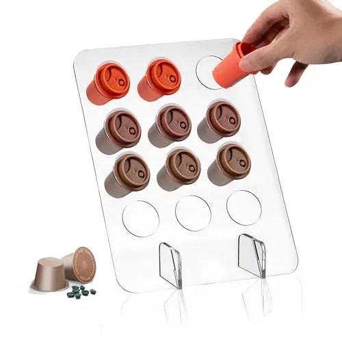 Produktbild: mimzemamz Kapselhalter Kaffeekapseln Aufbewahrung, Kapselständer Acryl für 12 Kaffeekapseln, Kapselspender Ohne Bohren Halter, Kaffeekapselhalter für Büro, Küche und Haus, 20 x 30 cm