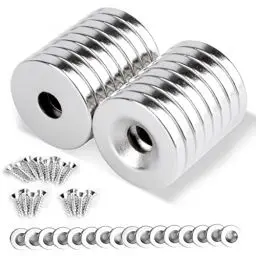 Produktbild: MIN CI 16 Stück Neodym Magnete Stark Groß Magnete mit Loch 18x3mm M5, Magnet Schraubbar Senkkopf Magneten zum Anschrauben Gewinde Rund Topfmagnet Küchenschrank Magnet Flach