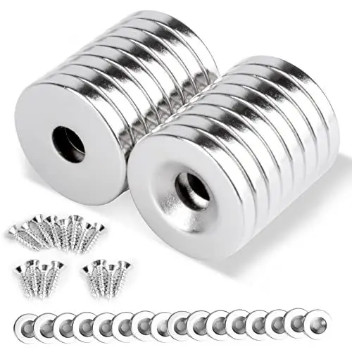 Produktbild: MIN CI 16 Stück Neodym Magnete Stark Groß Magnete mit Loch 18x3mm M5, Magnet Schraubbar Senkkopf Magneten zum Anschrauben Gewinde Rund Topfmagnet Küchenschrank Magnet Flach