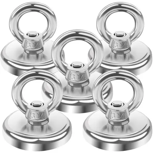 Produktbild: MIN CI 32mm Magnet Sehr Stark, 45KG（99lbs）Neodym Magnete Extra Stark Groß Magnet mit Öse Magneten Runde Starkmagnet Magnet Hake Magnete mit Loch Ösenmagnet zum Schließfächern Kreuzfahrt 5Stück
