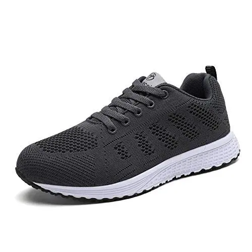 Produktbild: Minbei Damen Turnschuhe Hallenschuhe Atmungsaktiv Outdoor Fitnessschuhe Laufschuhe Schnürsenkel Frauen Sportschuhe Flach, Voll Grau 40 EU