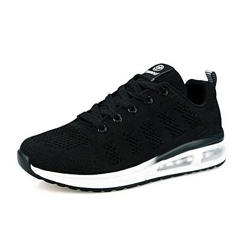 Produktbild: Minbei Damen Turnschuhe Luftkissen Hallenschuhe Atmungsaktiv Outdoor Fitnessschuhe Laufschuhe Schnürsenkel Frauen Sportschuhe Flach Schwarz 40 EU