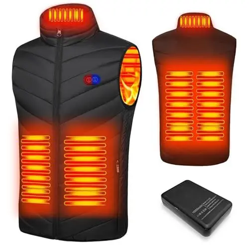 Produktbild: Mincoo Beheizte Weste,Beheizbare Weste für Herren Damen Wärme weste Wärme weste mit akku 5V 10000mAh mit 5 Heizbereiche USB Elektrische Heizweste Waschbar Beheizbare für Outdoor Reiten Schwarz XXL