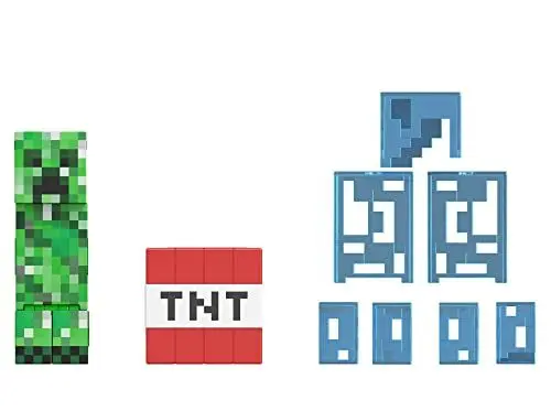 Produktbild: MINECRAFT Diamond Level Creeper Figur - bewegliche Gelenke, exklusive durchsichtige blaue Rüstung mit Blitz und 17 Teilen, schwerer Dynamitblock, für Erwachsene in der Minecraft Community, HLL31