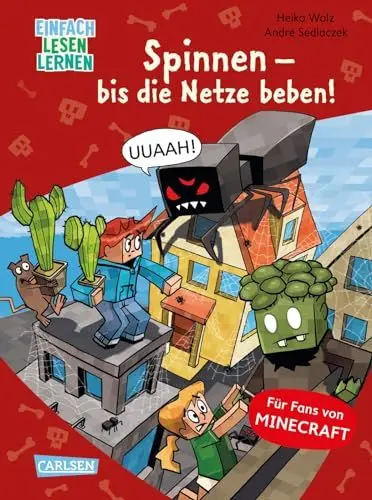 Produktbild: Minecraft 8: Spinnen – bis die Netze beben!: Einfach Lesen Lernen | Erstlesebuch für Jungen und Mädchen der 1. Klasse mit vielen Bildern und Leseurkunde – 3. Lesestufe (8)