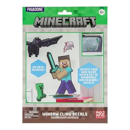 Produktbild: Minecraft Offiziell lizenzierte Fensteraufkleber, Gamer-Dekoration und Geschenke für Jungen und Mädchen, wiederverwendbares Overworld-Gaming-Zubehör, Klassenzimmer- oder Schlafzimmer-Akzente Paladone