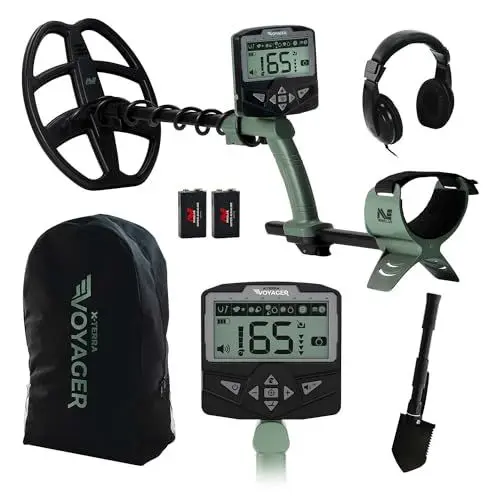 Produktbild: Minelab X-Terra Voyager All-Terrain Pinpointing Erwachsene Metalldetektor mit wasserdichter Spule, 4 Erkennungsmodi, klare Ziel-ID, hintergrundbeleuchtetes Display (komplettes Kit mit Kopfhörer