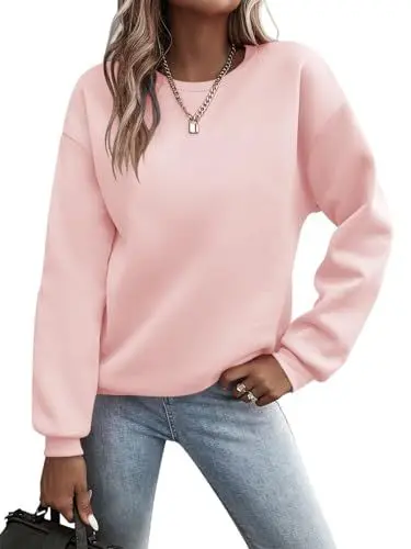 Produktbild: Minetom Pullover Damen Sweatshirt Einfarbige Langarm Rundhals Pulli Herbst Winter Frauen Locker Casual Oberteil Sport Streetwear Sweatshirts ohne Kapuze LangarmshirtB RosaL
