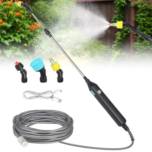 Produktbild: Mineup Akku Drucksprüher, 3.7 V Elektrischer Pflanzensprüher, Elektrischer Drucksprüher mit 3 Düsen und 3m Schlauch, Wiederaufladbarem und Tragbarer Sprühstab für Garten Hof Rasen Unkraut