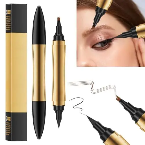 Produktbild: Mineup Augenbrauenstift Wasserfest, 2 Stück 2 in 1Magischer Augenbrauenstift mit 4 Gabelspitzen, Präziser Brauenstift, Tattoo Brauenstift,Eyebrow Pencil für Einsteiger und Profis(Dunkelbraun)
