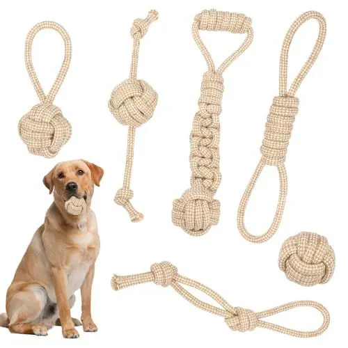 Produktbild: Mineup Hundespielzeug Seil - 6 PCS Kauen Spielzeug Mit Knoten Ball für Welpen, Große, Mittlere und Kleine Hunde - Interaktives Seil für Hunde