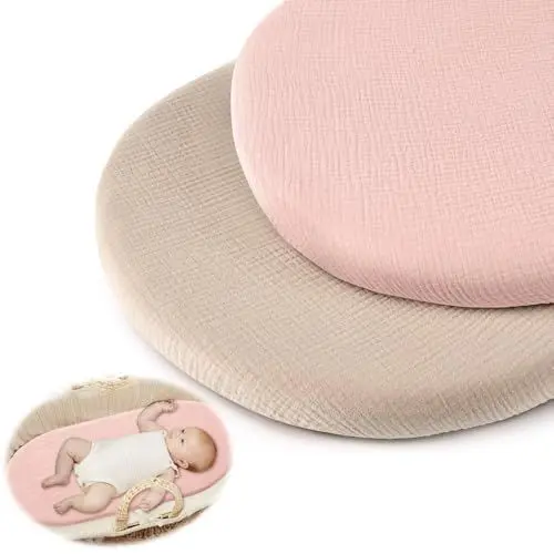 Produktbild: Mineup Spannbettlaken Kinderwagen, 2 Pack 70x35cm Kinderwagen Matratzenbezug für Neugeborenes 100%, Spannbettlaken für Babybett und Kinderbett, Baby Spannbetttuch, Musselin-Baumwolle Babybett ZubehöR