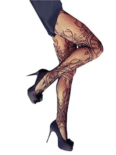 Produktbild: MINGCHENCN Beauts Damen-Netzstrumpfhose mit einem reizvollen und charmanten Blumenmuster, black-one-size, 8 10 12 14 16