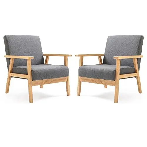 Produktbild: Mingone 2er Set Sessel Gepolsterter Cocktailsessel Skandinavischer Stil Loungesessel Modern Einzelsofa Massivholz für Wohnzimmer Schlafzimmer Grau