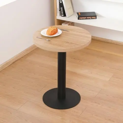 Produktbild: Mingone Esstisch Rund 60cm Küchentisch Klein Esszimmertisch mit Holzplatte Quadratischer Tisch Eiche-Optik mit Metallbein für Wohnzimmer Balkon Esszimmer
