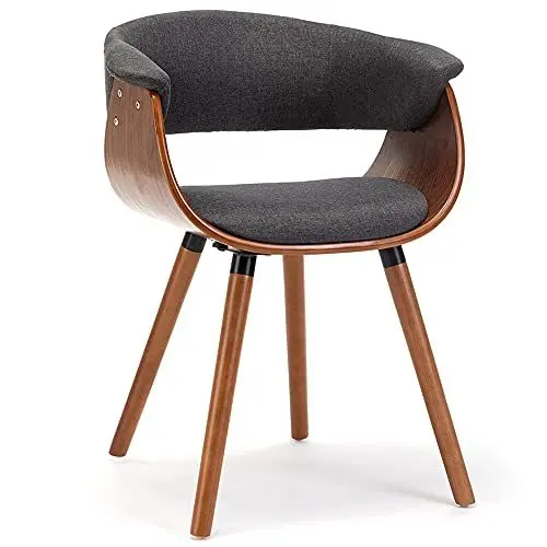 Produktbild: Mingone Esszimmerstühle Holz Küchenstühle Retro Polsterstuhl mit Armlehnen Design Stuhl Linen Stoff Sitze und Massivholz Grau
