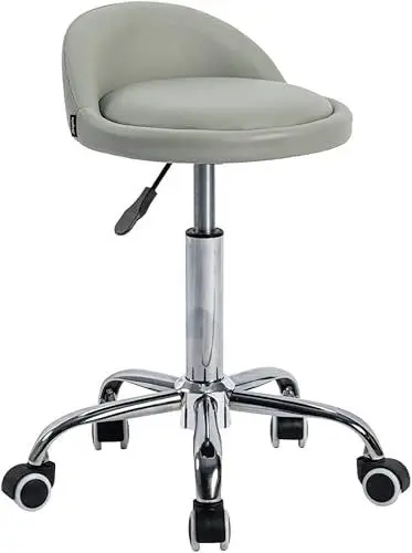 Produktbild: Mingone Rollhocker Praxishocker mit Rollen Bürohocker Höhenverstellbar Drehhocker 360° Arbeitshocker mit Niedriger Rückenlehne Kunstleder φ36.5cm，Grau