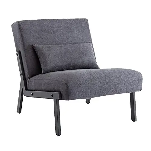Produktbild: Mingone Sessel Einzelsofa Cocktailsessel Modern Loungesessel 1 Sitzer Polstersofa Leinen Stoff mit Schwarz Metallbeinen für Wohnzimmer Schlafzimmer bis 120kg,Dunkelgrau