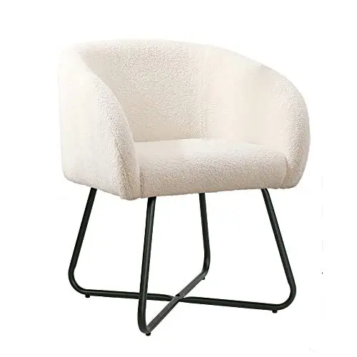 Produktbild: Mingone Sessel Kleine Loungesessel Cocktailsessel Modern Lammwolle Designer Polstersessel mit Schwarz Metallbeinen für Wohnzimmer Schlafzimmer Creme bis 120kg