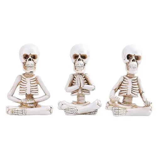 Produktbild: MINGZHE Meditationsskelett, Dreiteiliges Set, Yoga-Skelettfiguren, Kleine Skelettfigur, Geisterfigur, Hexenfigur, Kleine Skelettfigur, Halloween-Figuren, Totenkopf-Dekoration