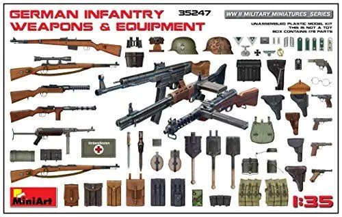 Produktbild: MiniArt 35247 1:35 Deutsche Infanterie Waffen-/Zubehör-Set - originalgetreue Nachbildung, Modellbau, Plastik Bausatz, Basteln, Hobby, Kleben, Modellbausatz, Zusammenbauen, unlackiert