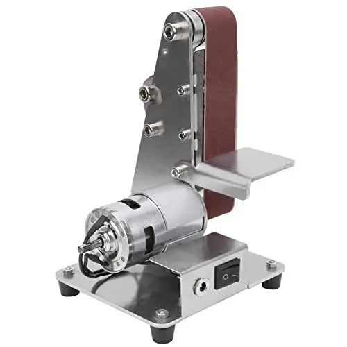 Produktbild: Mini Bandschleifer Stationaer, 7 Gänge Messerschleifer Elektrische Mini Grinder Gürtel Maschine Poliermaschine Bandschleifmaschine mit 10 Schleifband Tellerschleifer