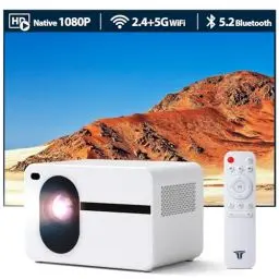 Produktbild: Mini Beamer, Full HD 1080P mit elektronischem Fokus, WiFi Bluetooth Beamer, 15.000 Lumen Heimkino Projektor, 300-Zoll Projektionsgröße, Kompatibel mit iOS/Android/Laptop/HDMI/USB/X-Box (Weiß)
