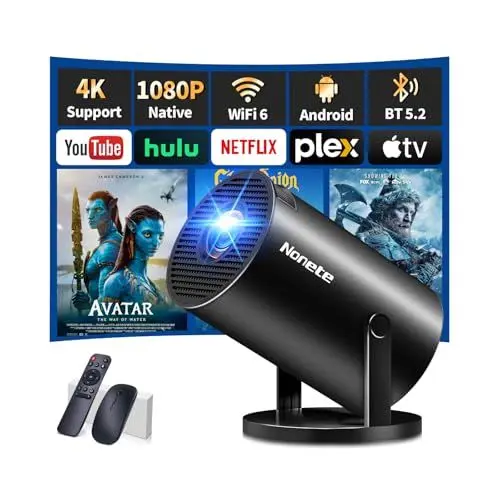 Produktbild: Mini Beamer 4K Projektor Full HD 1080P mit WiFi 6 und Bluetooth 5.2, Android Tragbarer Projektor 270° Dreh mit Automatische Trapezkorrektur für PC/HDMI/USB，mit Maus und Fernbedienung, Schwarz