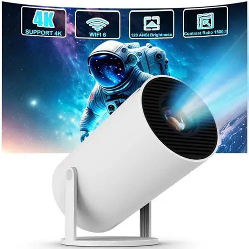 Produktbild: Mini Beamer 4K Unterstützt Android 11, Mini Projektor 5G WiFi 6 BT 5.0, Smart Projector Full HD 1080P Unterstützt 200ANSI Auto Horizontal Trapezoid Correction, Beamer Handy Outdoor 180°Drehbarer, Weiß