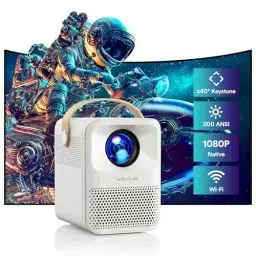 Produktbild: Mini Beamer 4K, WOLFANG 5G WiFi Bluetooth Portable Projektor, Native 1080P 12000 Lumen, Trapezkorrektur, Dual Stereo-Lautsprecher 200-Zoll, Zoom, Kompatibel mit Phone/Laptop/Fire Stick/PS5