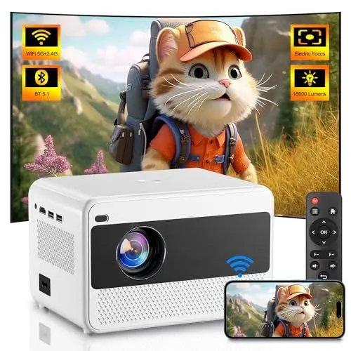 Produktbild: Beamer 5G WiFi Bluetooth Full HD 1080P Video LED Beamer 16000 Lumen 200-Zoll Zoom Tragbare Heimkino Projektor Kompatibel mit Smartphone/Fire Stick/Laptop/PS5