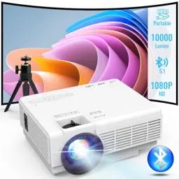 Produktbild: Mini Beamer mit Stativ, YOOYAA Bluetooth Beamer Full HD 1080P, Tragbar Video Projektor mit 50% Zoom, Outdoor/Heimkino Beamer für Handy Phone, Kompatibel mit Smartphone/HDMI/USB/Fire TV Stick