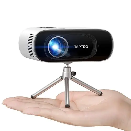 Produktbild: Mini Beamer Full HD 1080P Unterstützung,<strong>Auto Keystone:</strong> WiFi Bluetooth Handy Klein Tragbarer Beamer Heimkino, TOPTRO LED Projektor 15000 Lumens mit Stativ, Zoom für TV Stick/iOS/Andorid/Laptop HDMI USB