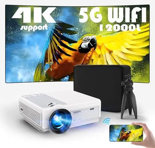 Produktbild: Mini Beamer, Sunys Full HD 12000 L Native 1080P Beamer 4K 5G WiFi Bluetooth LED Beamer 200
