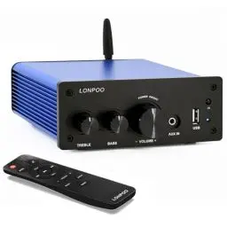 Produktbild: Mini Bluetooth Hifi-Verstärker 200W mit Fernbedienung, Optischer, koaxialer, AUX-Eingang, 2 Kanal Audio L/R-Ausgang Stereo Sound Ausgang, Treble & Bass Control Knob (615BLUE)