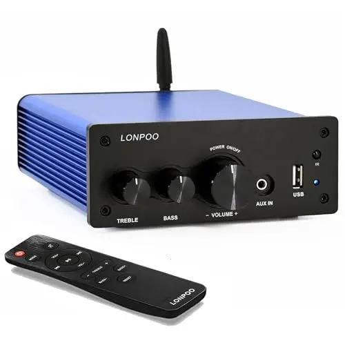 Produktbild: Mini Bluetooth Hifi-Verstärker 200W mit Fernbedienung, Optischer, koaxialer, AUX-Eingang, 2 Kanal Audio L/R-Ausgang Stereo Sound Ausgang, Treble & Bass Control Knob (615BLUE)