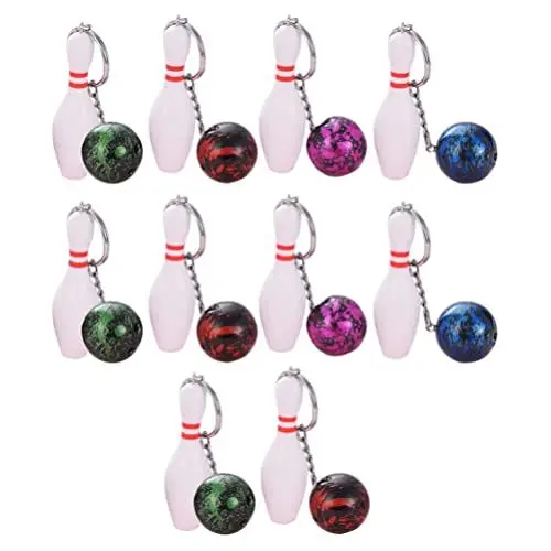 Produktbild: Mini-Bowlingkegel-Schlüsselanhänger – 10 Stück als Team-Giveaways, Sport-Souvenirs oder Geschenke für Athleten (Farben zufällig)