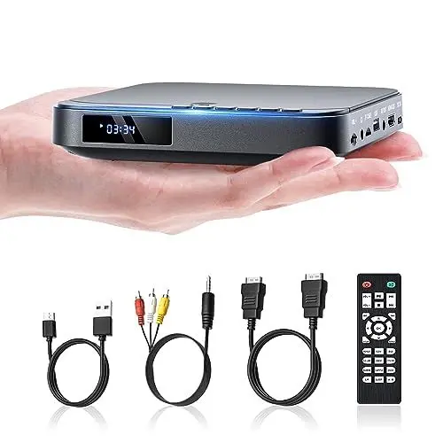 Produktbild: Mini DVD Player, DESOBRY DVD Player für TV, HD 1080P DVD Player HDMI mit Allen Regionen, USB/TF-Karteneingang, Fernbedienung, unterstützt PAL/NTSC