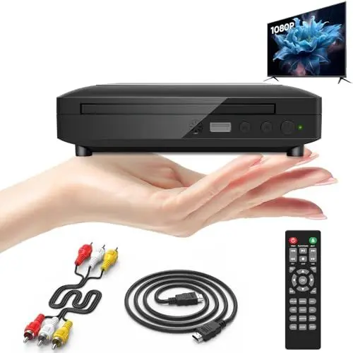 Produktbild: Mini DVD Player Tragbar, DVD Player Für Fernseher DVD Player HDMI Mit HDMI/RCA Kabel Enthalten, HD 1080P DVD Player CD Player Für TV, Alle Region, Breakpoint Speicher, Eingebaute Pal/Ntsc, USB 2.0
