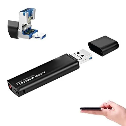 Produktbild: Mini Diktiergerät Stimmenaktivierung | 26 Stunden Batterie Aufnahmegerät | 94 Stunden Kapazität | Einfach zu bedienender 8GB Voice Recorder | aTTo Digital