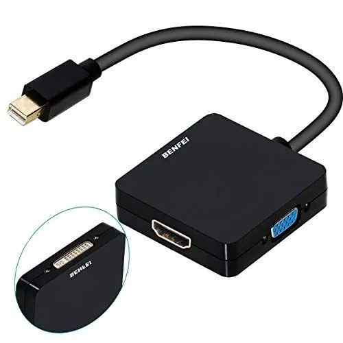 Produktbild: Mini DisplayPort auf HDMI VGA DVI Adapter, BENFEI 3 in 1 Mini DP(Thunderbolt) Konverter Kompatibel mit Surface Pro 2-6, MacBook Air 2010-2017, MacBook Pro 2010-2015