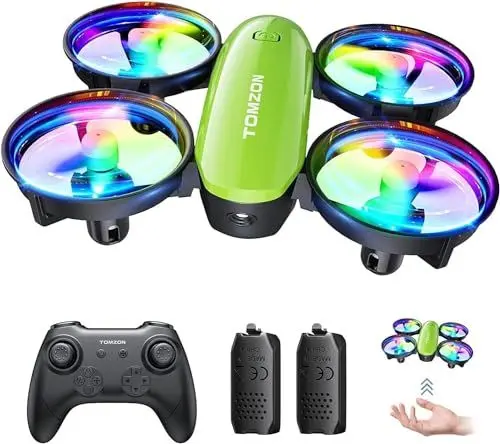 Produktbild: Mini Drohne für Kinder Anfänger, Tomzon RC Quadrocopter mit LED Lichter, Helikopter Flugzeug ferngesteuert, Lange Flugzeit, 360° Propellerschutz, Werfen Go/3D Flip/Rotation/Kreisen, Indoor Drone, Grün