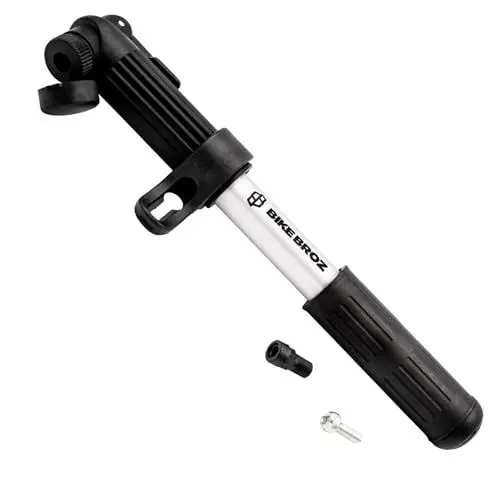 Produktbild: Mini Fahrradpumpe mit Doppelhub für alle Ventile (AV, SV, DV) | Kleine Fahrrad Luftpumpe für Rennrad, E-Bike, MTB und Co | Tragbare Handpumpe Perry Portable by BIKE BROZ