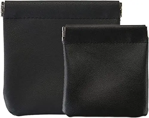 Produktbild: PU Leder Münzbörse Mini Kleingeldbörse, 2 Stück Kreditkartenetui Geldbörse Minimalistisch Münzbeutel für Damen und Herren (Schwarz)